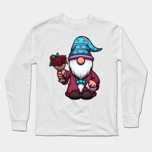 Valentine Gnome With Roses Long Sleeve T-Shirt